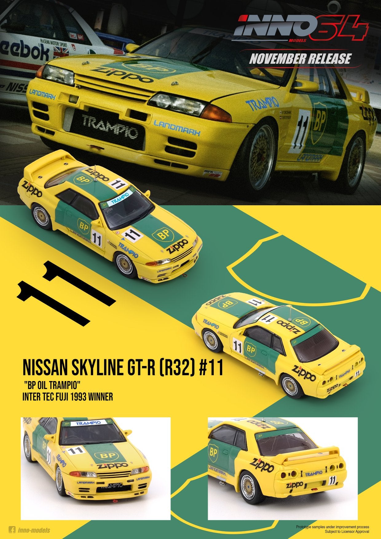 INNO Models 1:64 Nissan Skyline GT-R R32 #11 "BP Oil Trampio" 1993 Winner