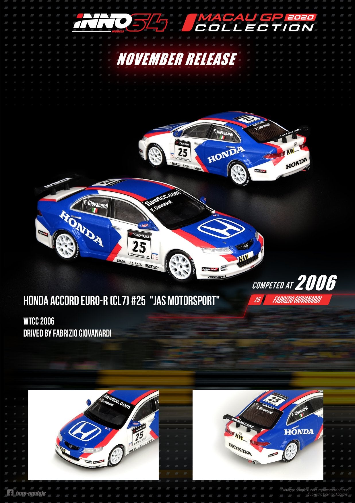 INNO Models 1:64 Honda Accord Euro-R #25 "JAS Motorsport" MGP 2006