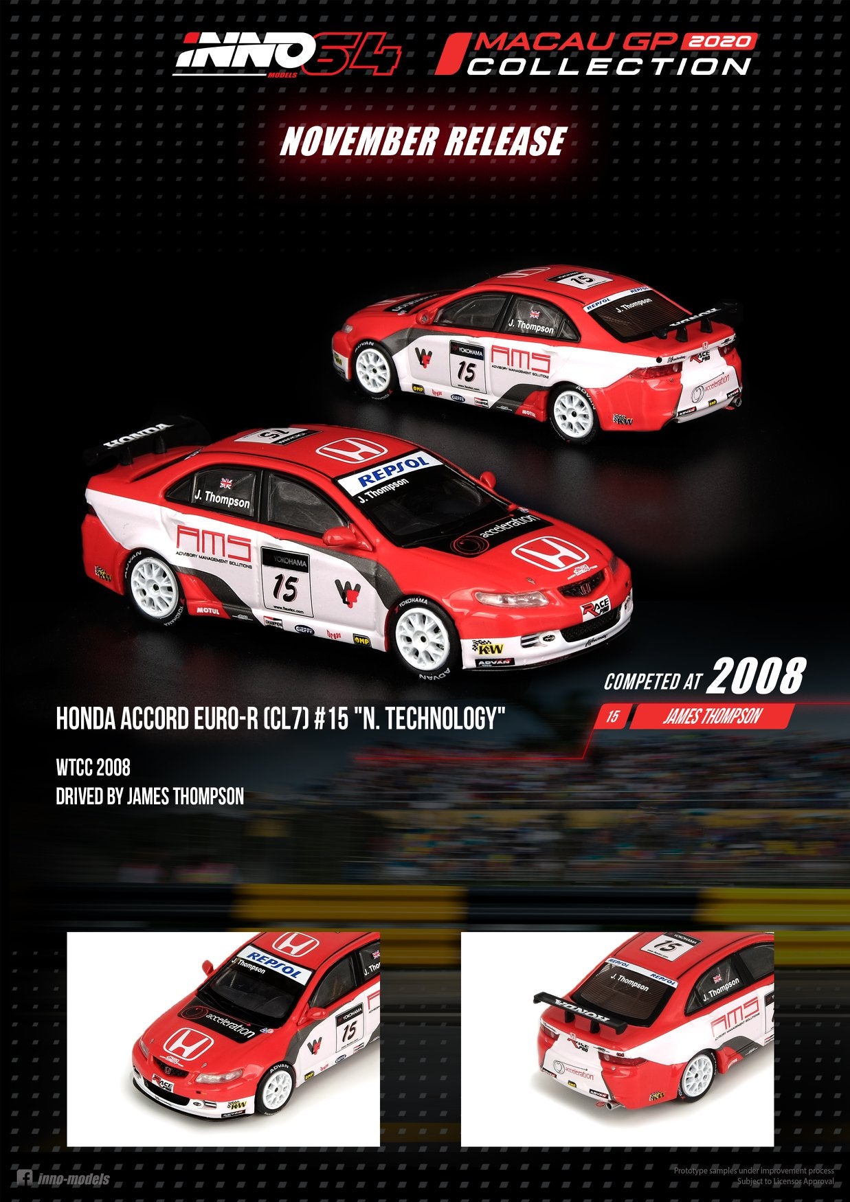 INNO Models 1:64 Honda Accord Euro-R #15 "N-Technology" MGP 2008