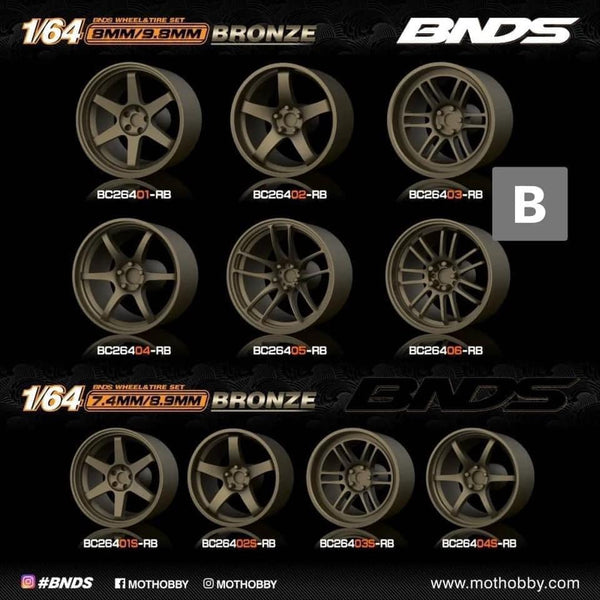 BNDS 1:64 - ABS Wheels and Tires Set in Bronze