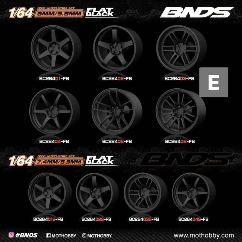 BNDS 1:64 - ABS Wheels and Tires Set in Flat Black