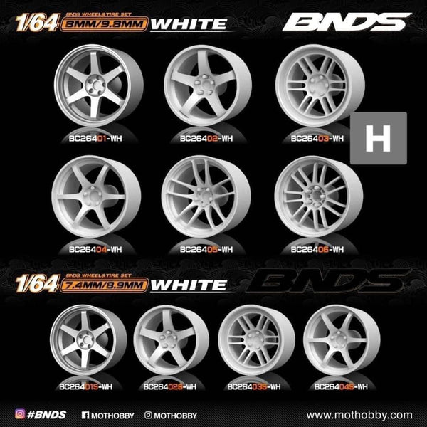BNDS 1:64 - ABS Wheels and Tires Set in White