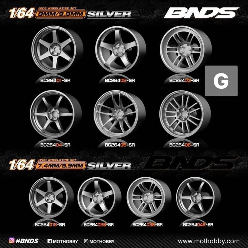 BNDS 1:64 - ABS Wheels and Tires Set in Silver