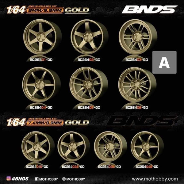 BNDS 1:64 - ABS Wheels and Tires Set in Gold