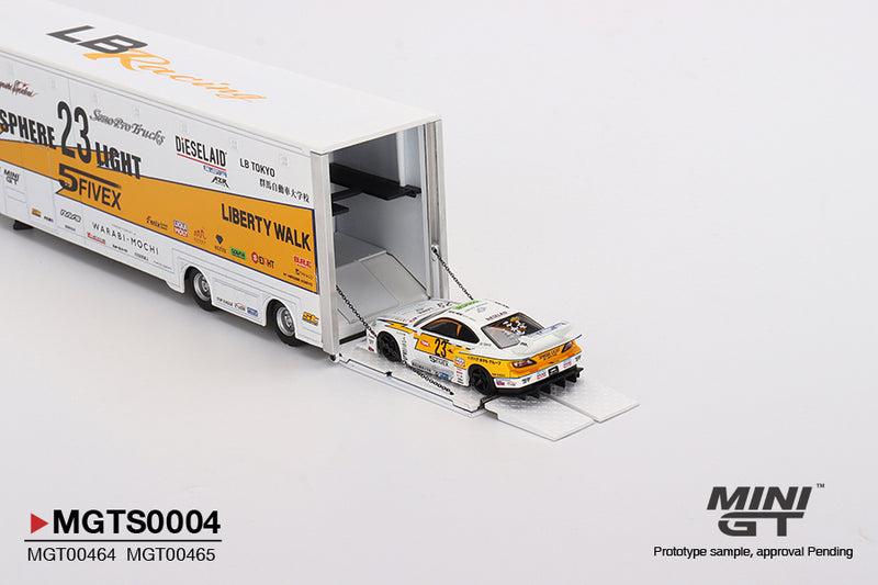 MINIGT 1:64 Mercedes-Benz Actros w/40 Ft Container "LBWK Racing" Transporter