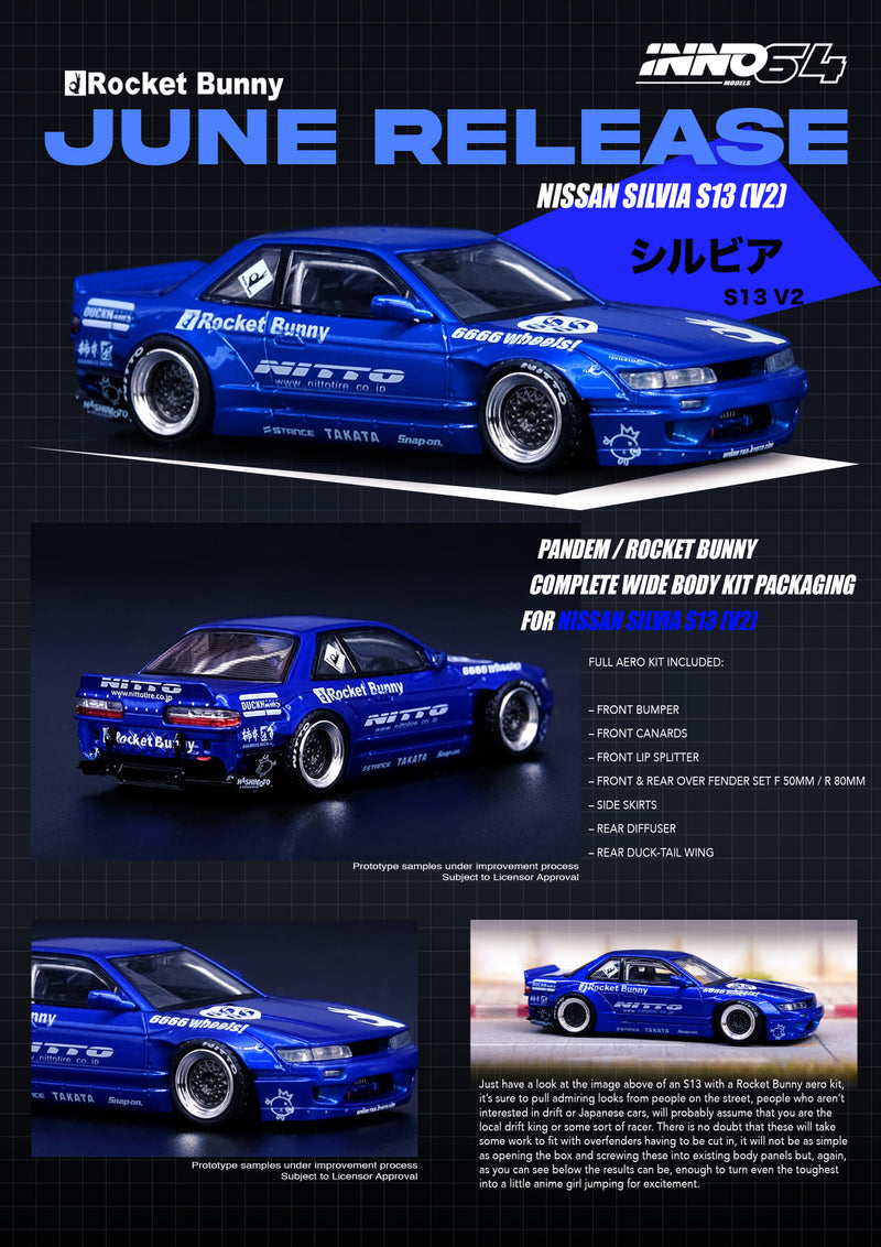 INNO Models 1:64 Nissan Silvia S13 V2 Pandem Rocket Bunny Blue Metallic