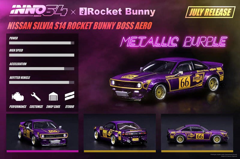 INNO Models 1:64 Nissan Silvia S14 Rocket Bunny Boss Aero Metallic Purple