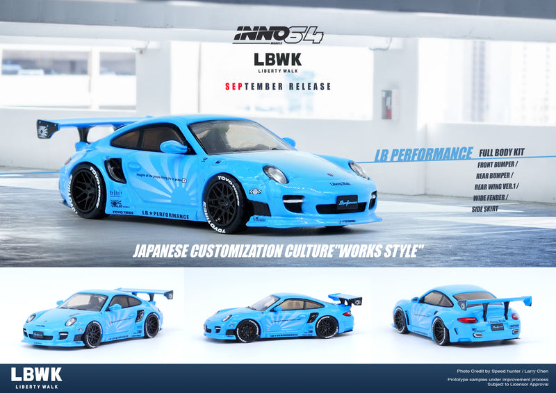 INNO Models 1:64 Porsche 997 Liberty Walk in Baby Blue