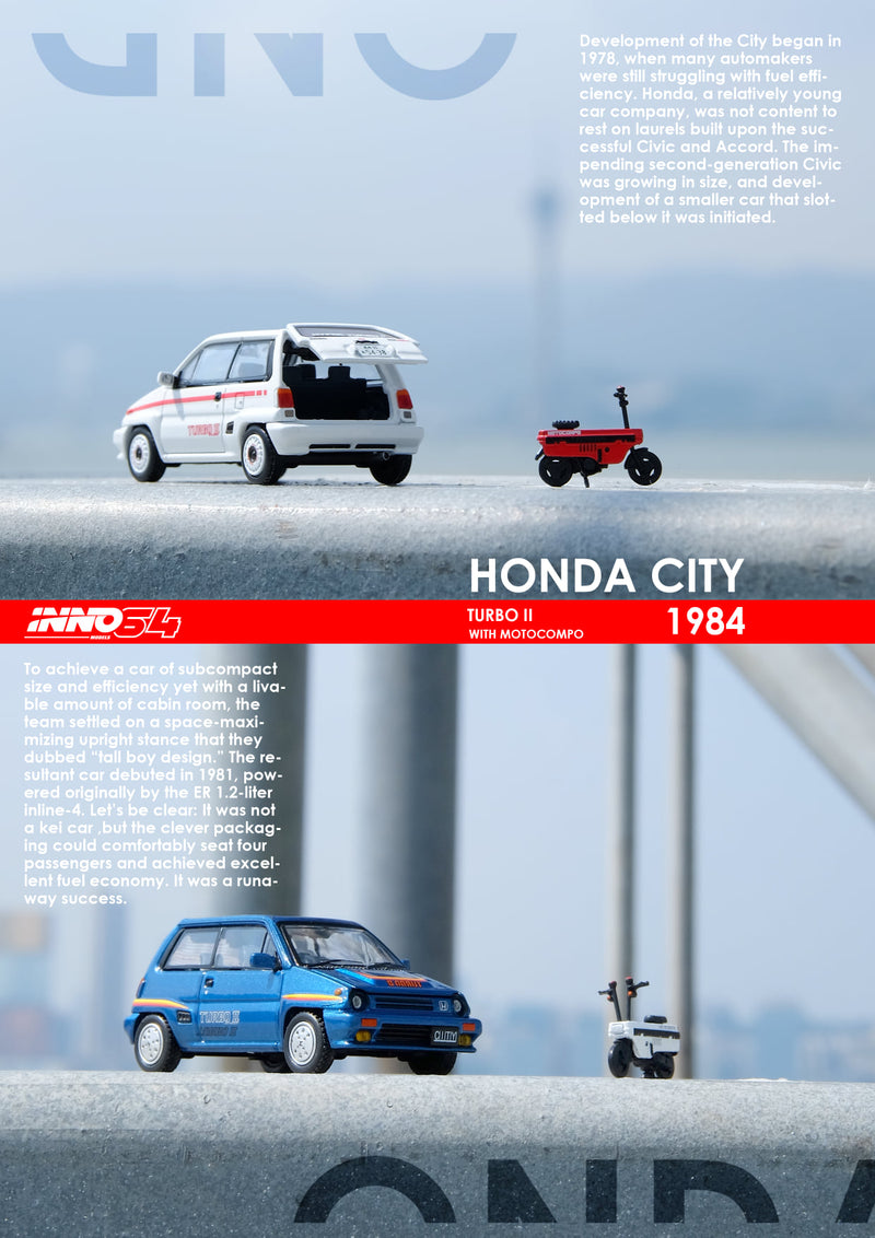 INNO Models 1:64 Honda City Turbo II with Honda Motocompo in Blue