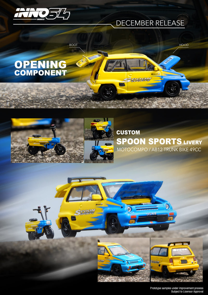 INNO Models 1:64 Honda City Turbo II with Honda Motocompo in Spoon Sports Livery