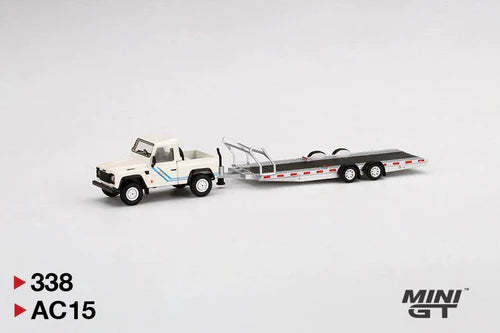 MINIGT 1:64 Land Rover Defender 90 Pickup with Car Hauler Trailer