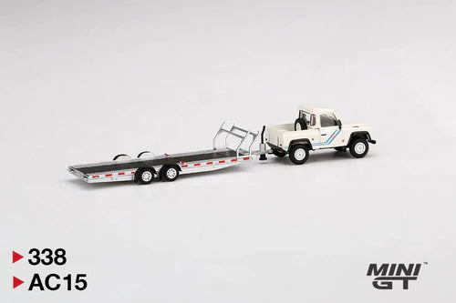 MINIGT 1:64 Land Rover Defender 90 Pickup with Car Hauler Trailer