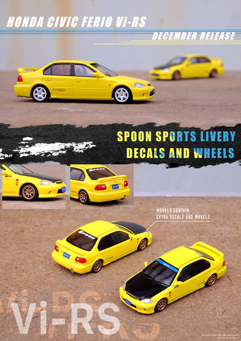 INNO64 1:64 Honda Civic Ferio Vi-RS in Yellow with Spoon Sports Decals