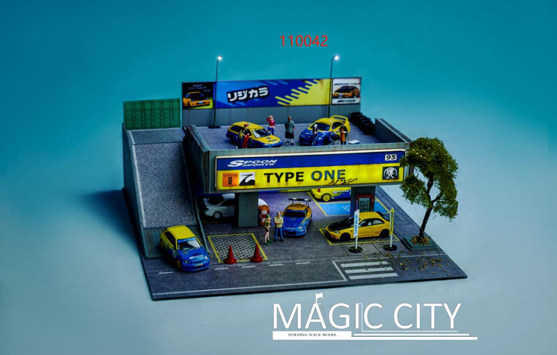 Magic City 1:64 Spoon Sports Double Decker Parking Lot Diorama