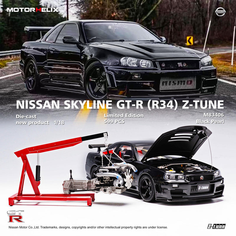 MotorHelix 1:18 Nissan Skyline GT-R (R34) Z-Tune in Black Pearl