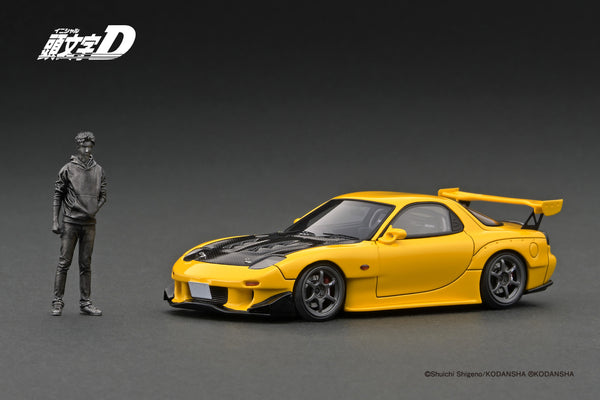Ignition Model 1:43 Mazda RX-7 (FD3S) Initial D in Yellow with Mr. Keisuke Takahashi Figure