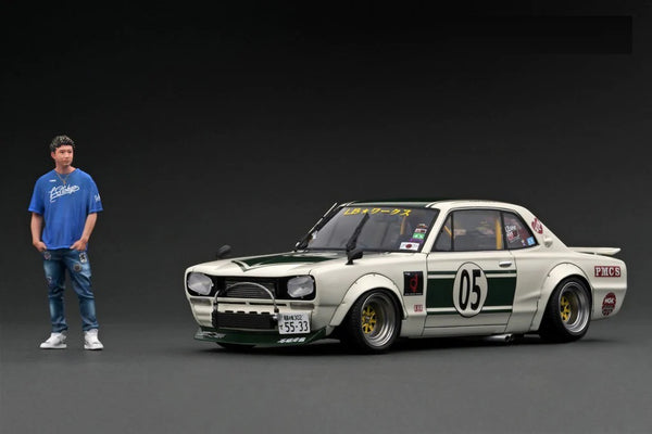 Ignition Model 1:18 Hakosuka 2Door LB-WORKS White / Green with Mr. Hyuma Kato Figure