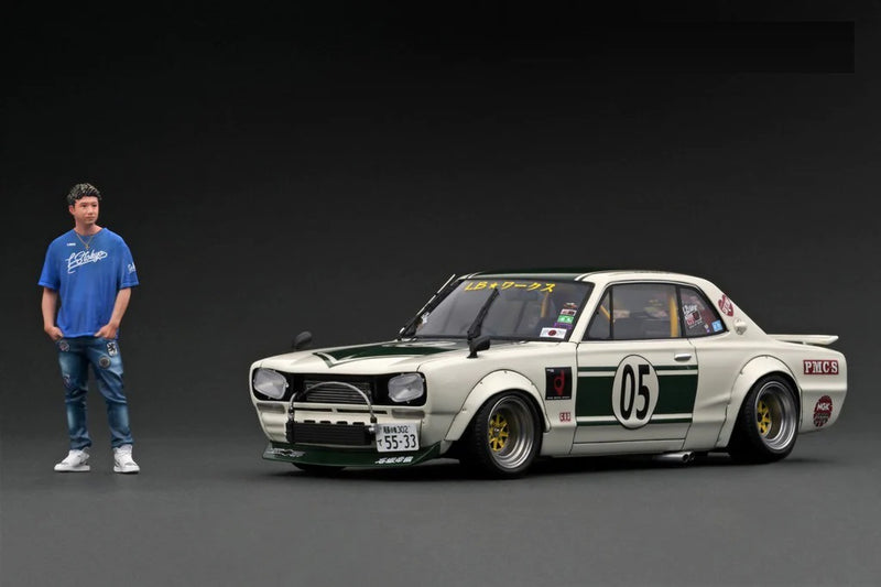 Ignition Model 1:18 Hakosuka 2Door LB-WORKS White / Green with Mr. Hyu