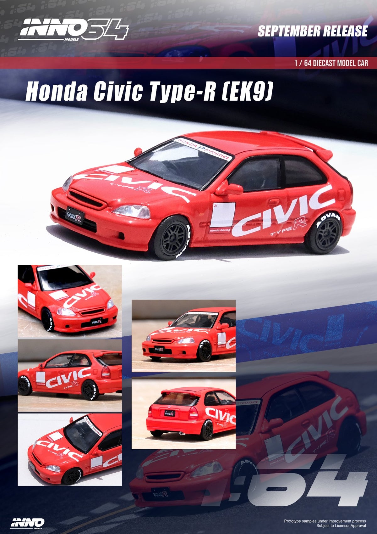 【格安saleスタート】 (EK9) Type-R Civic Honda 1:64 INNO64 in Livery with Red hpi・racing