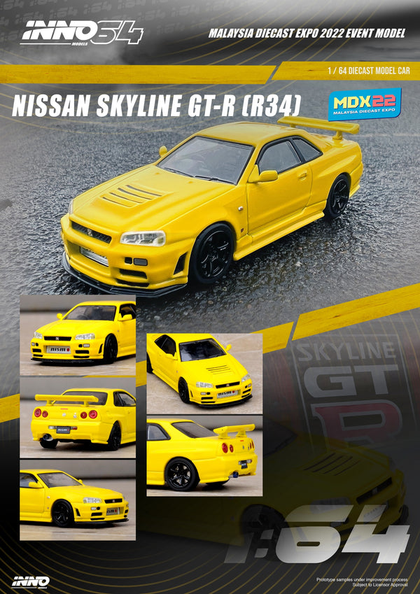 INNO64 1:64 Nissan Skyline GTR (R34) Malaysia Diecast Expo 2022 Event Edition in Yellow