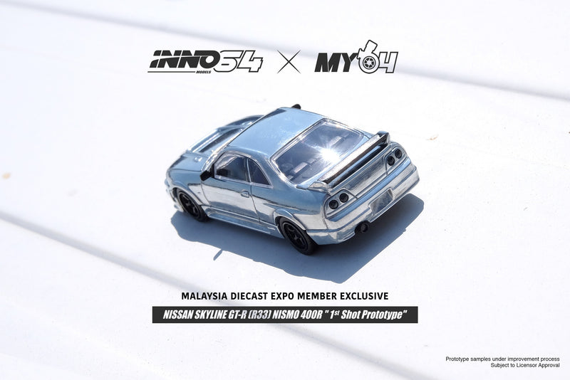 INNO64 1:64 Nissan Skyline GTR (R33) 400R Malaysia Diecast Expo 2022 Event Edition in Raw Metal