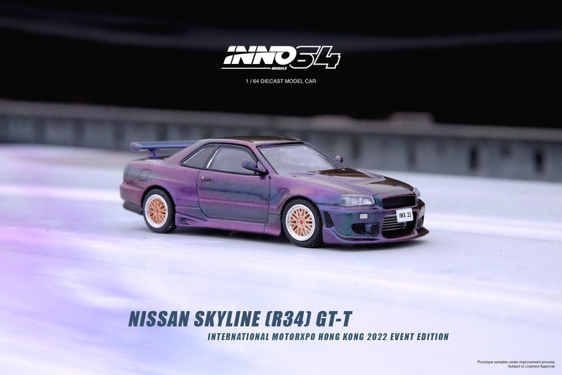 INNO64 1:64 Nissan Skyline GT-T (R34) in Magic Purple International MotorXpo Hong Kong 2022 Event Edition