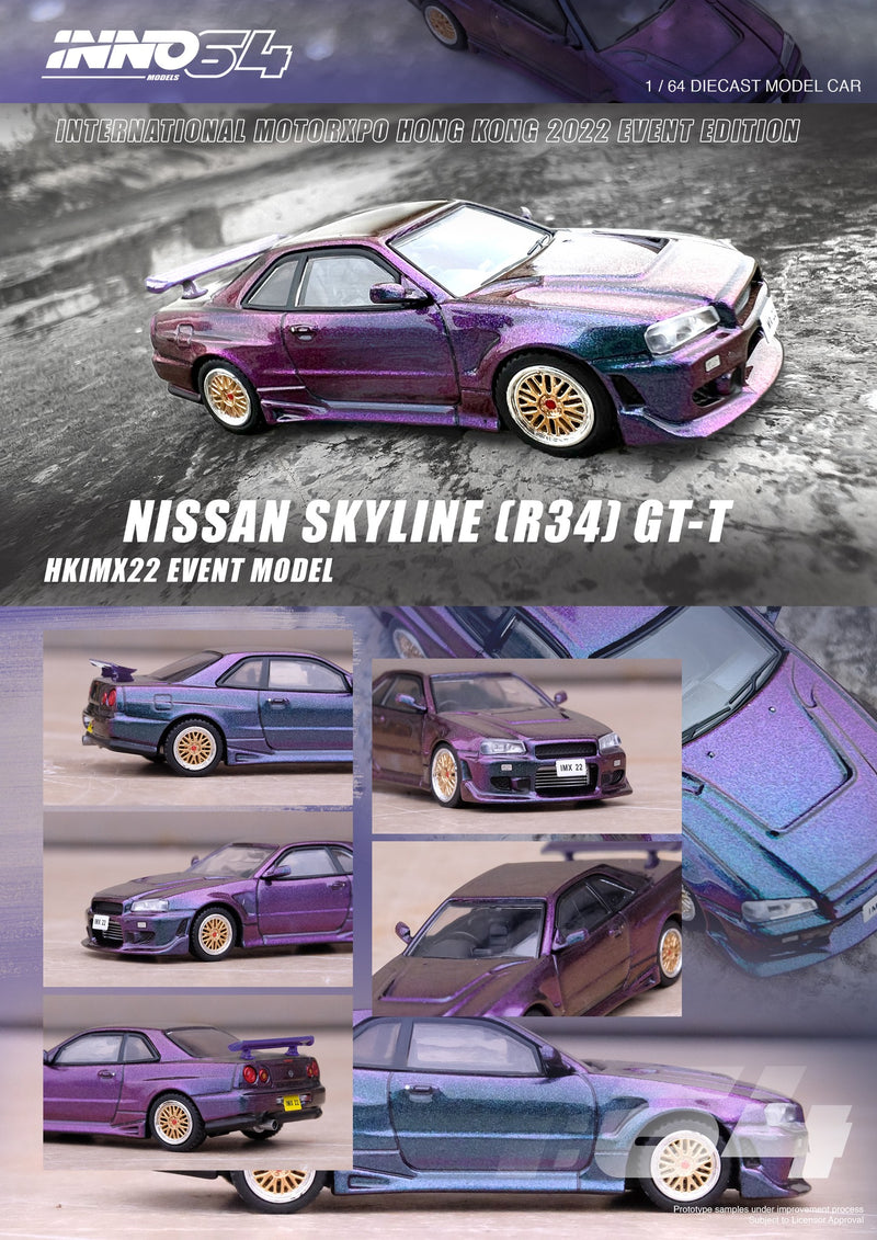INNO64 1:64 Nissan Skyline GT-T (R34) in Magic Purple International MotorXpo Hong Kong 2022 Event Edition