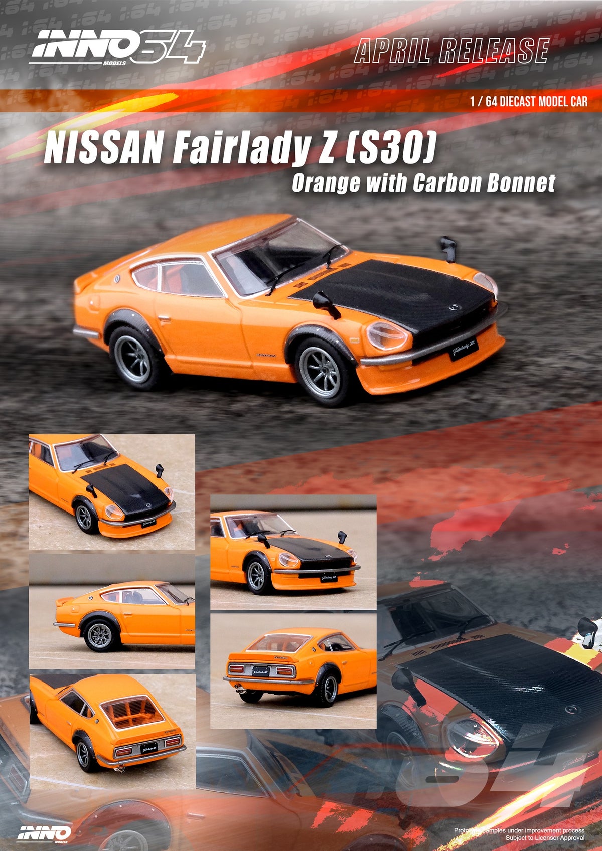 INNO64 1:64 Nissan Fairlady Z (S30) Orange with Carbon