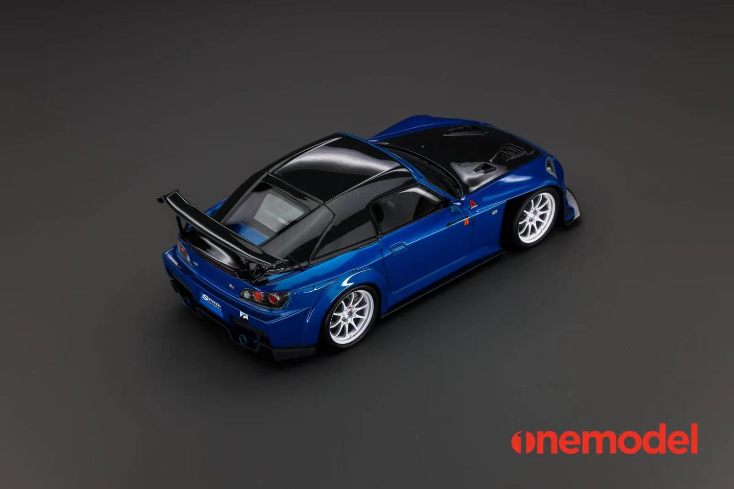 One Model 1:18 Honda AP1 S2000 Spoon Sports Street Version in Blue with Carbon Bonnet