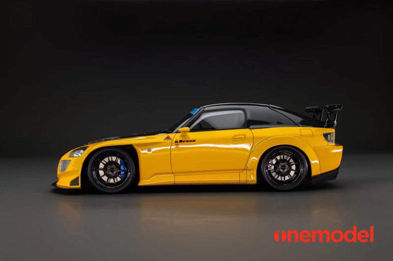 One Model 1:18 Honda AP1 S2000 Spoon Sports Street Version in Yellow with Carbon Bonnet