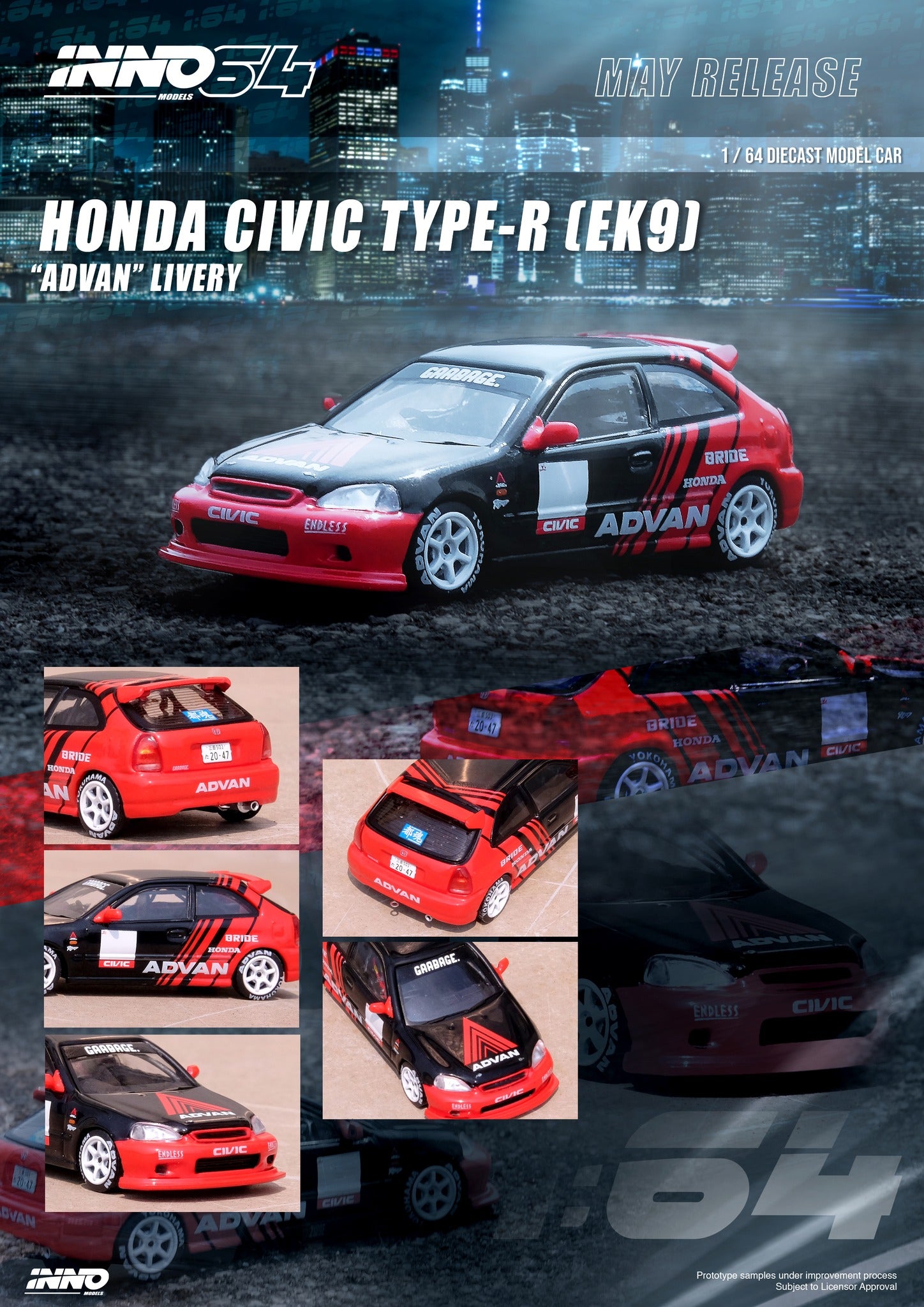 INNO64 1:64 Honda Civic Type-R (EK9) in Red with Livery