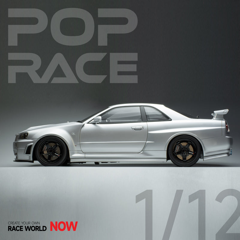 *PREORDER* Pop Race 1/12 Nissan Skyline (BNR34) in Silver with Engine Display
