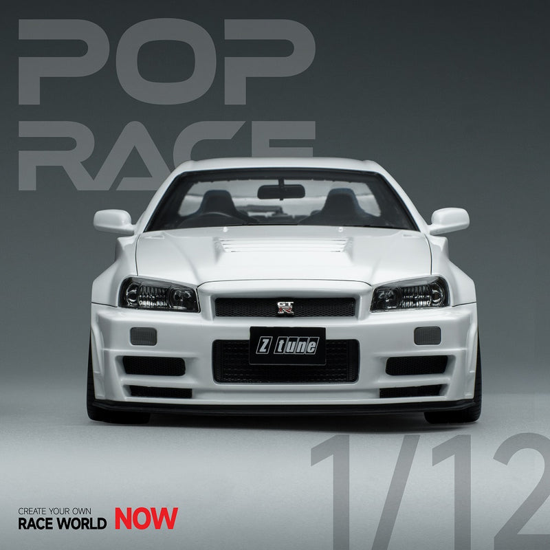 Pop Race 1/12 Nissan Skyline (BNR34) in White with Engine Display