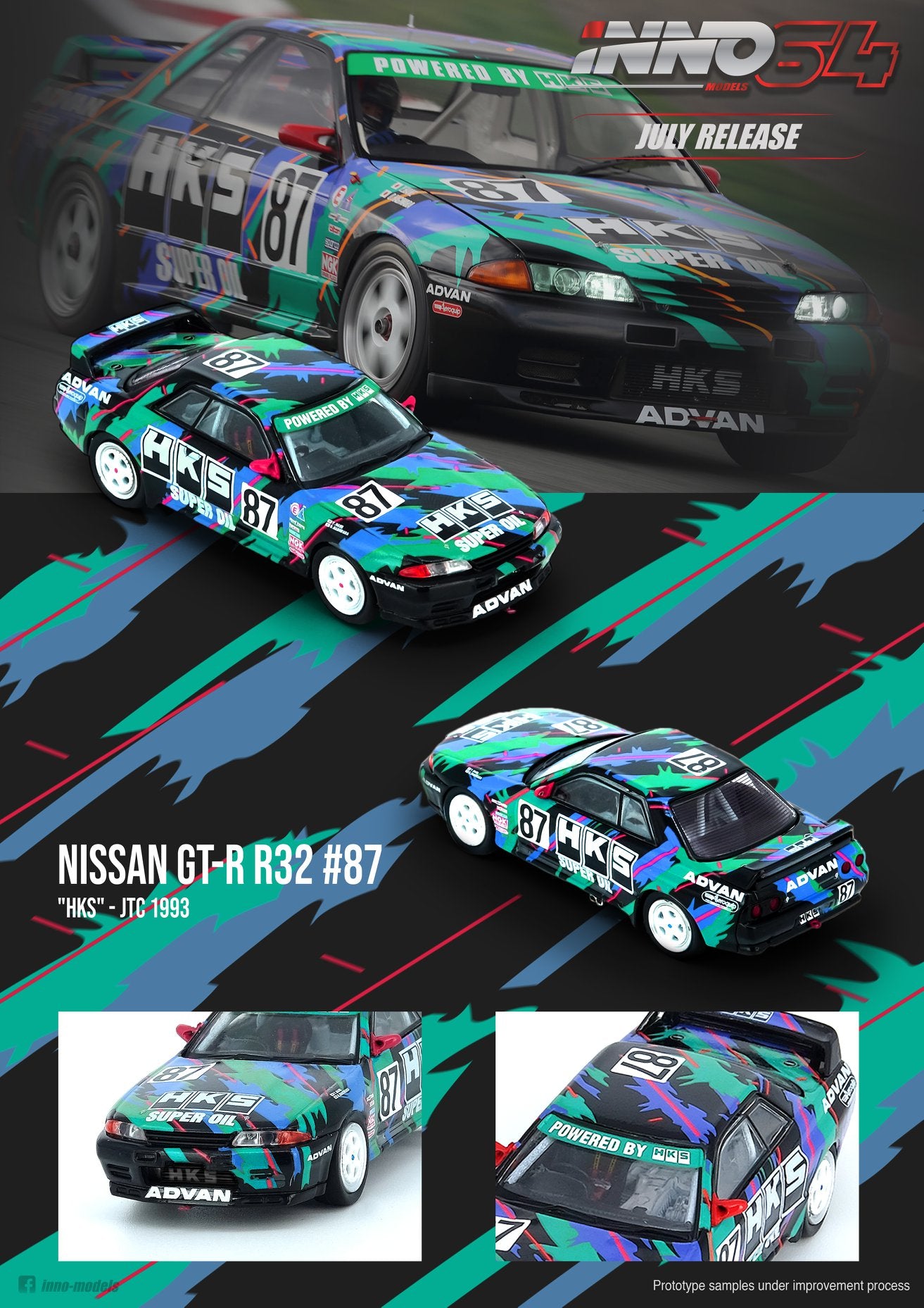 INNO Models 1:64 Nissan Skyline GTR R32 #87 HKS JTC 1993
