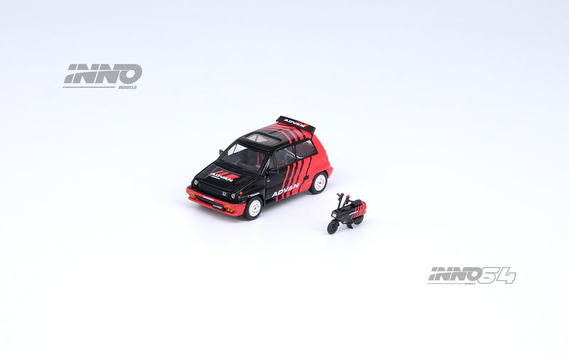 INNO64 1:64 Honda City Turbo II "Advan" Livery with "Advan" Motocompo