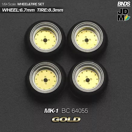 MotHobby BNDS 1:64 - Alloy Wheels and Tires Set - 15" MK-1 in Gold