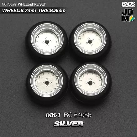 MotHobby BNDS 1:64 - Alloy Wheels and Tires Set - 15" MK-1 Type in Silver