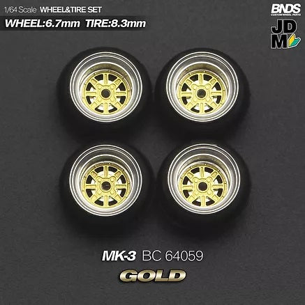 MotHobby BNDS 1:64 - Alloy Wheels and Tires Set - 15" MK-3 Type in Gold