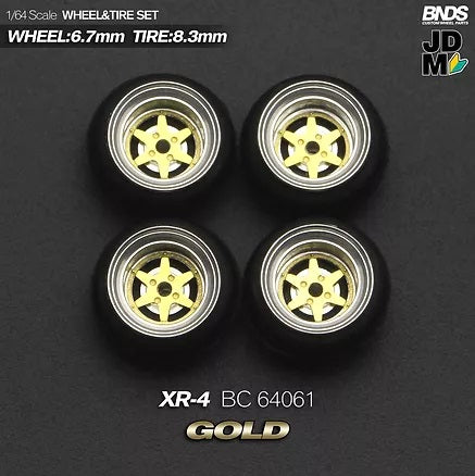 MotHobby BNDS 1:64 - Alloy Wheels and Tires Set - 15" XR-4 Type in Gold