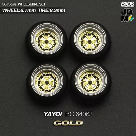 MotHobby BNDS 1:64 - Alloy Wheels and Tires Set - 15" YAYOI Type in Gold