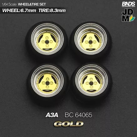MotHobby BNDS 1:64 - Alloy Wheels and Tires Set - 15" A3A Type in Gold