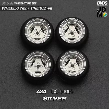 MotHobby BNDS 1:64 - Alloy Wheels and Tires Set - 15" A3A Type in Silver