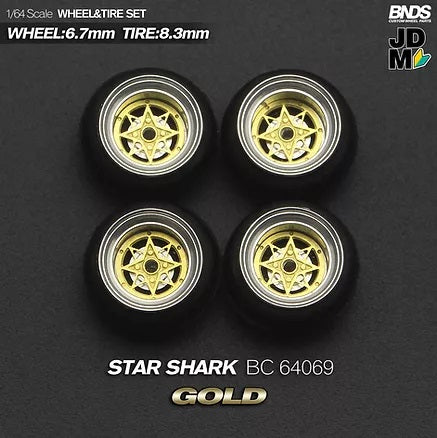 MotHobby BNDS 1:64 - Alloy Wheels and Tires Set - 15" Star Shark in Gold