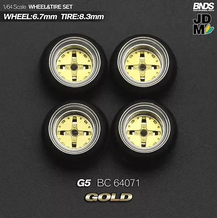 MotHobby BNDS 1:64 - Alloy Wheels and Tires Set - 15" G5 Type in Gold