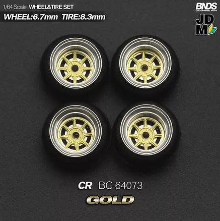 MotHobby BNDS 1:64 - Alloy Wheels and Tires Set - 15" CR Type in Gold