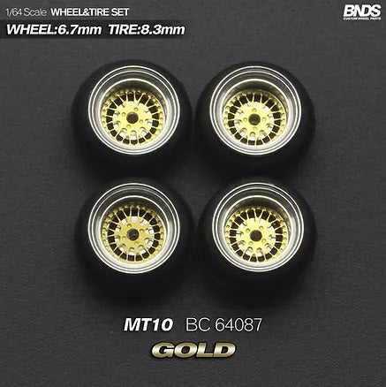 MotHobby BNDS 1:64 - Alloy Wheels and Tires Set - 15" MT10 Type in Gold
