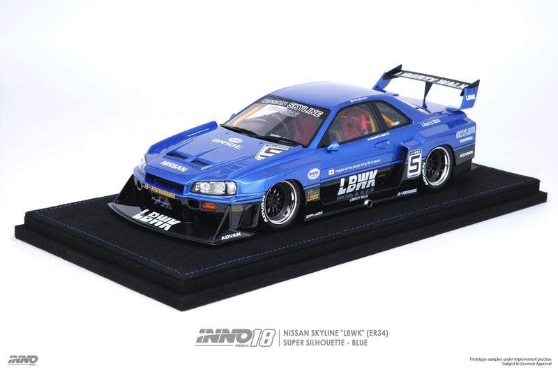 INNO18 1:18 Nissan Skyline (ER34) Super Silhouette "LBWK" in Blue Metallic