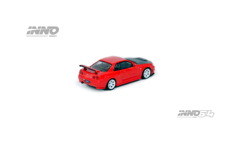INNO64 1:64 Nissan Skyline GT-R R34 R-Tune R-Tune in Active Red with Carbon Bonnet