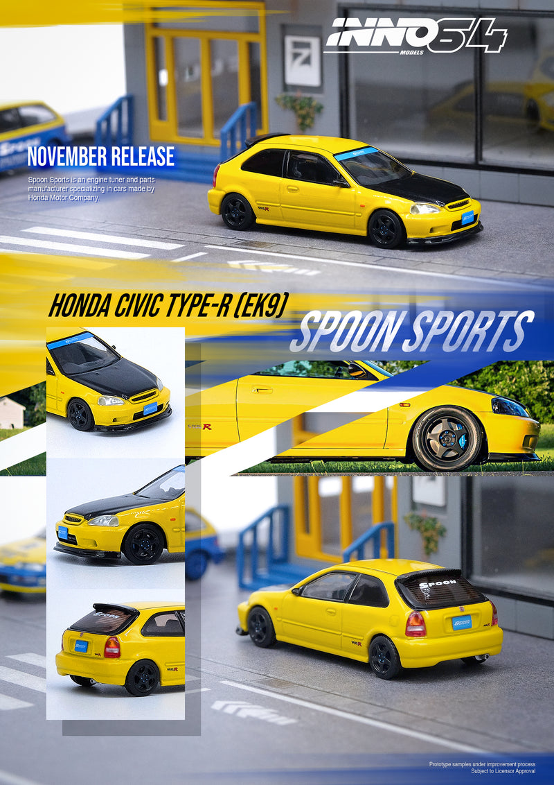 INNO Models 1:64 Honda Civic EK9 Type-R Spoon Sports in Yellow