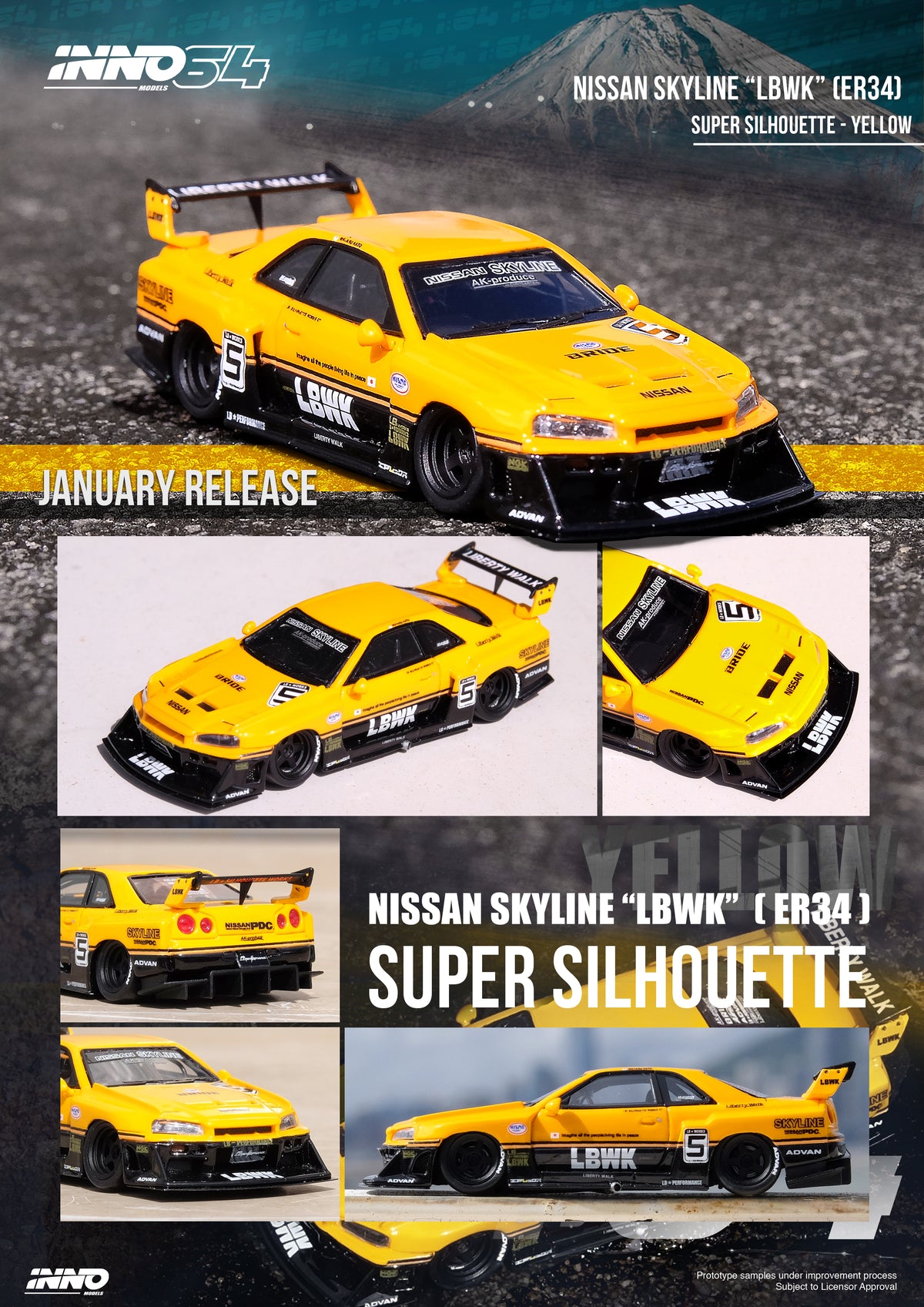 Modellino INNO Models Scala 1:18 Nissan Skyline GT-R (R34) LBWK Super Silhouette Hoshino #23 Bianco. Nuovo In Resina. - Foto 5